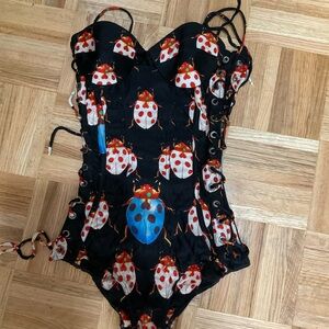Versace Black and Red Ladybug Corset Swimsuit